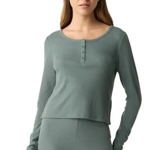 Gap GapBody Women's Long-Sleeve Rib Pajama Top - 1 pc Distinct Green Size L NWT